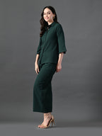 Myshka Women's Green Pleated Co-Ord Set