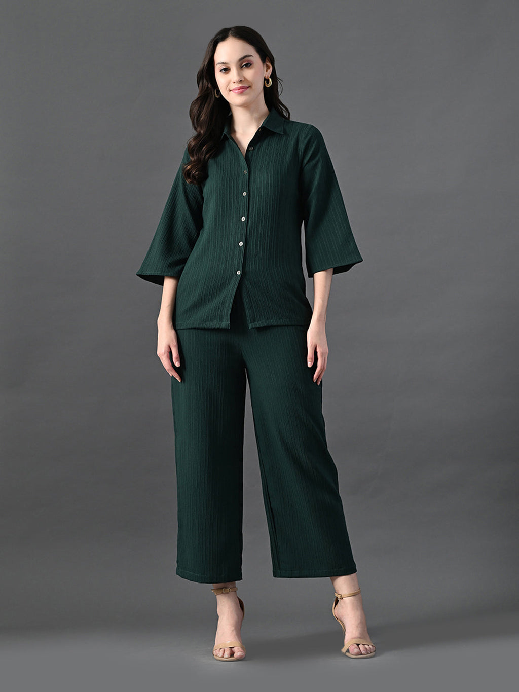 Myshka Women's Green Pleated Co-Ord Set