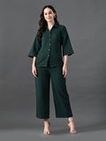 Myshka Women's Green Pleated Co-Ord Set