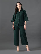 Myshka Women's Green Pleated Co-Ord Set
