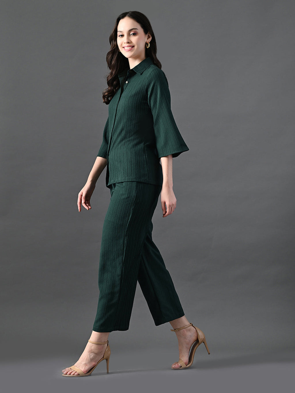 Myshka Women's Green Pleated Co-Ord Set