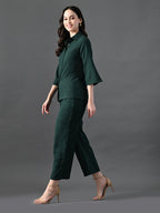 Myshka Women's Green Pleated Co-Ord Set