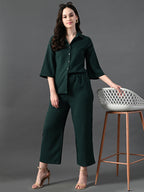 Myshka Women's Green Pleated Co-Ord Set
