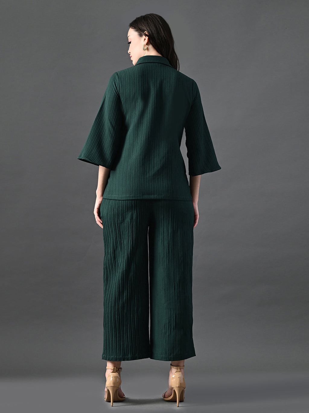 Myshka Women's Green Pleated Co-Ord Set
