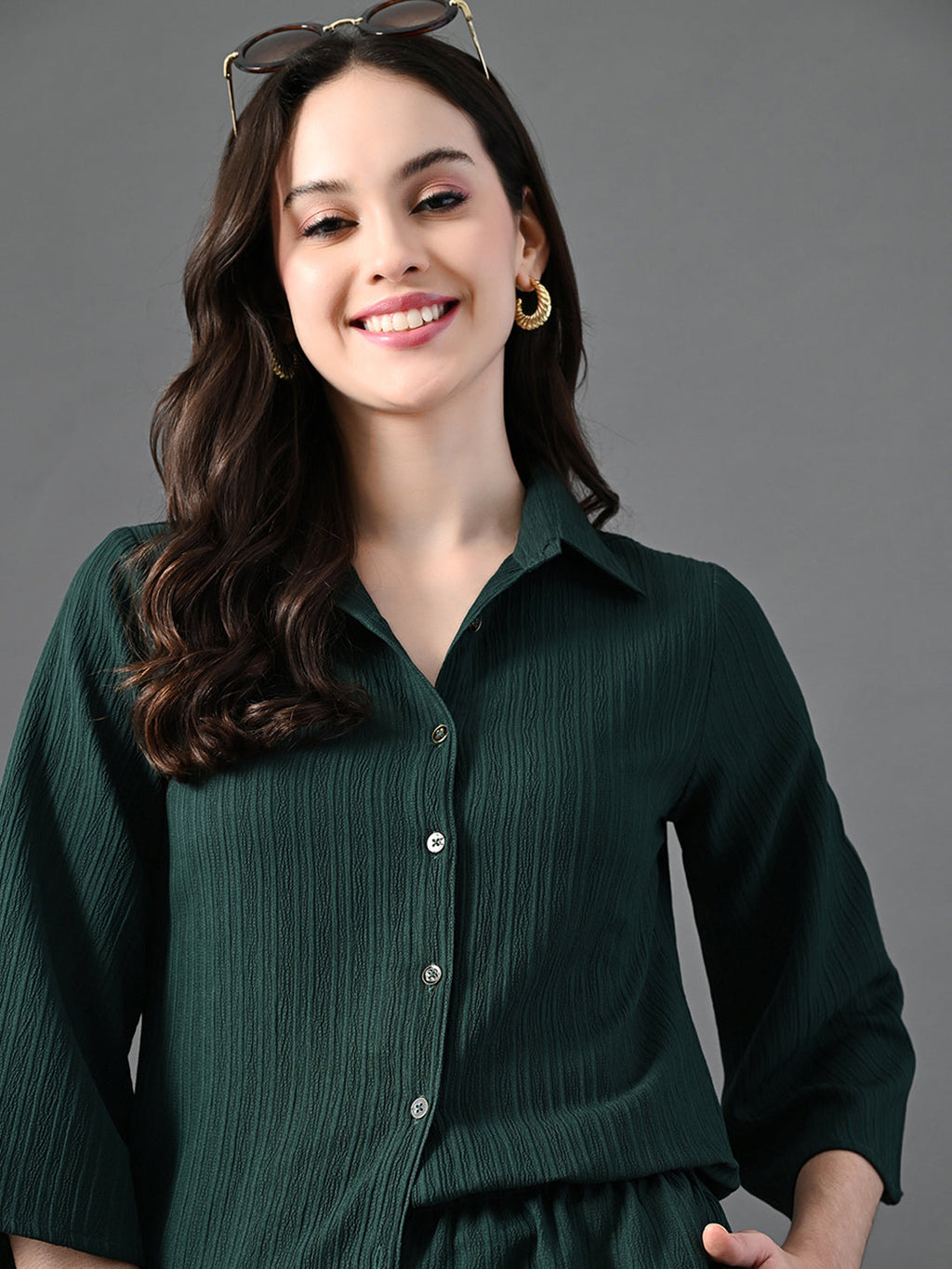 Myshka Women's Green Pleated Co-Ord Set