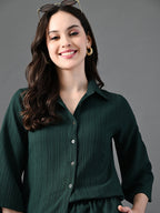 Myshka Women's Green Pleated Co-Ord Set