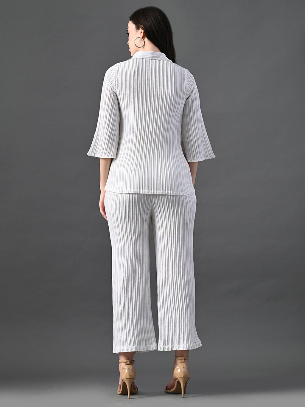 Myshka Women's White Pleated Co-Ord Set