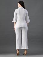 Myshka Women's White Pleated Co-Ord Set