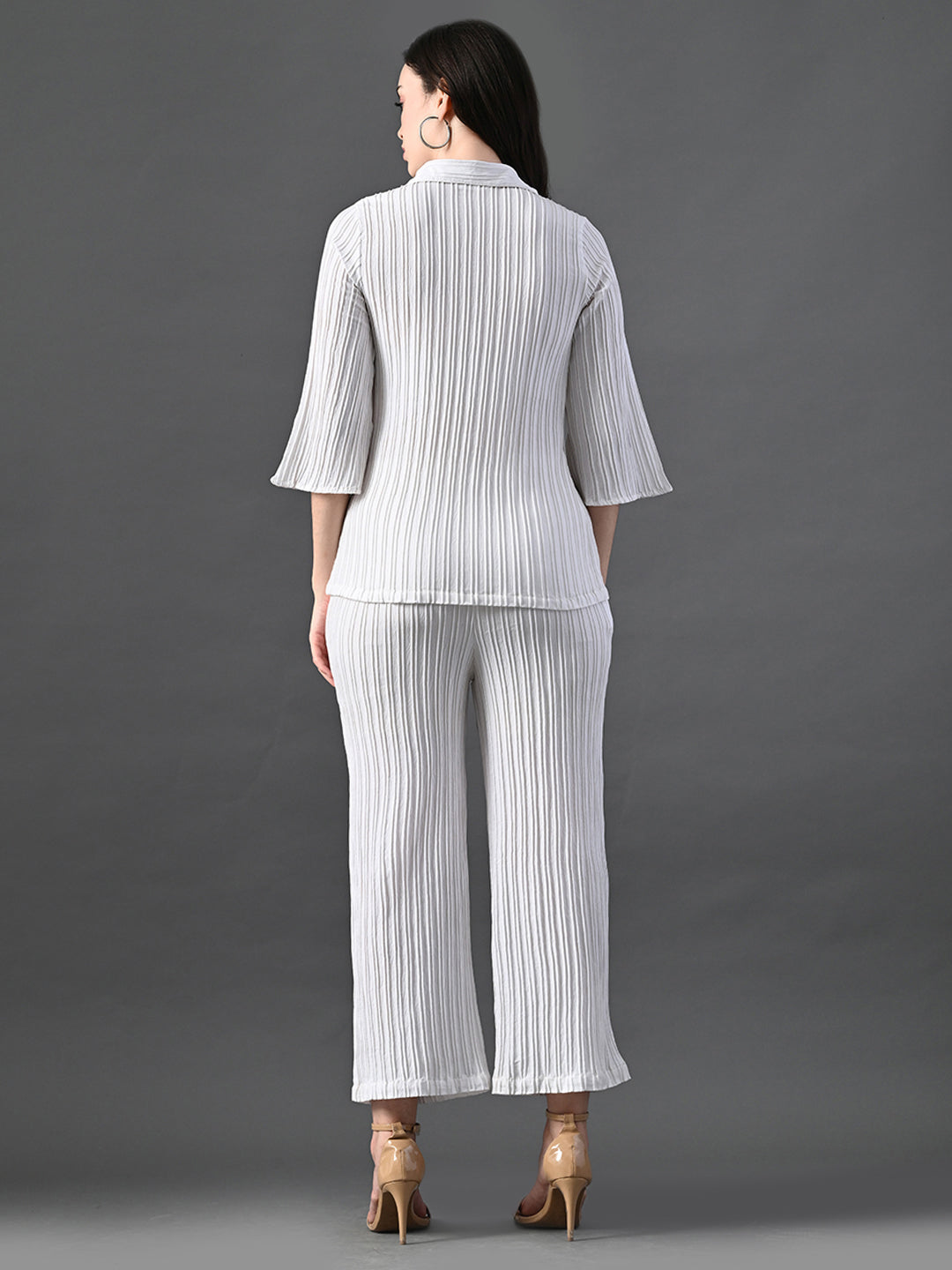 Myshka Women's White Pleated Co-Ord Set
