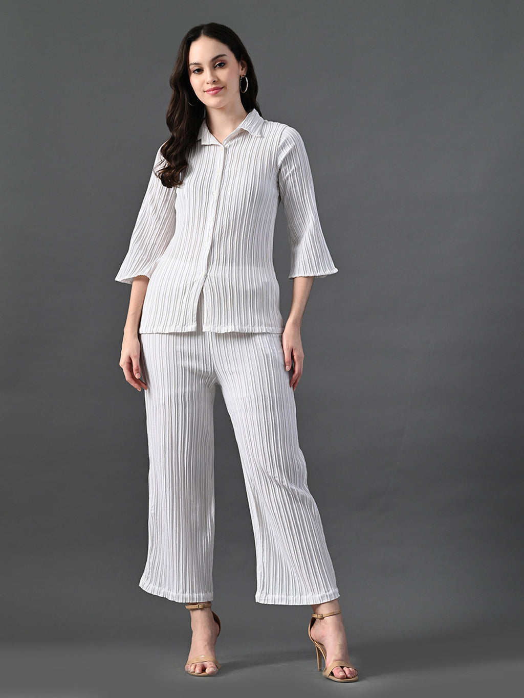 Myshka Women's White Pleated Co-Ord Set