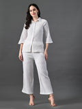 Myshka Women's White Pleated Co-Ord Set
