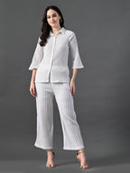 Myshka Women's White Pleated Co-Ord Set