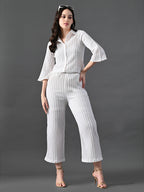 Myshka Women's White Pleated Co-Ord Set