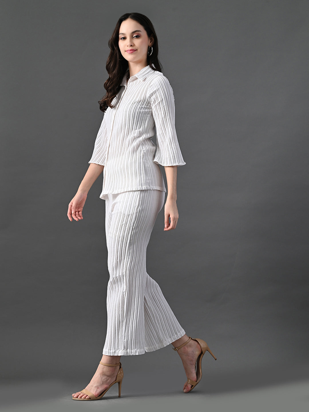 Myshka Women's White Pleated Co-Ord Set