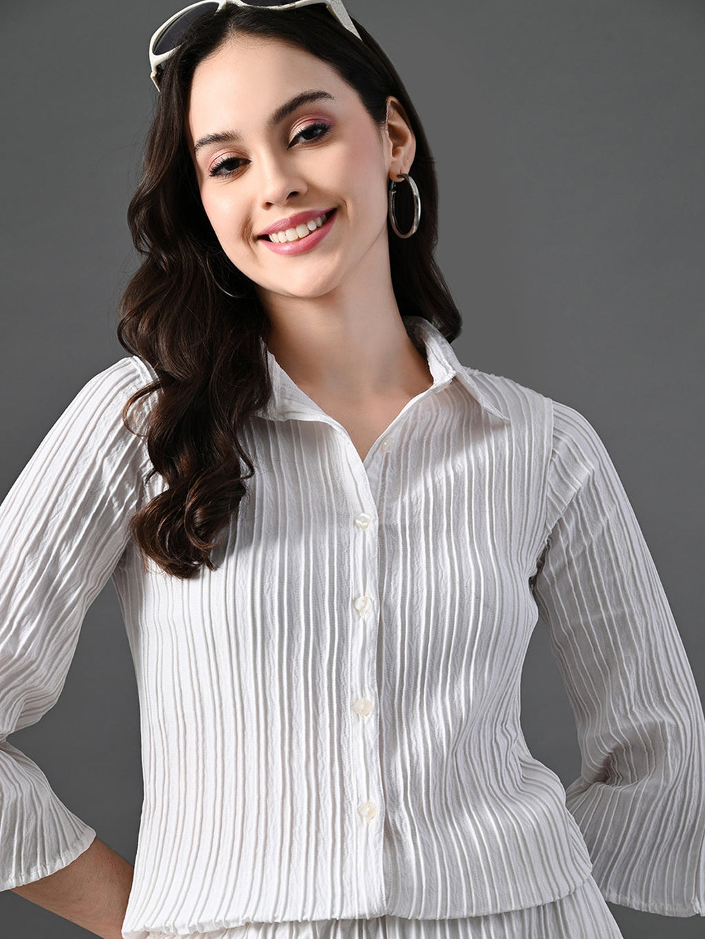 Myshka Women's White Pleated Co-Ord Set