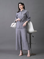Myshka Women's Grey Pleated Co-Ord Set