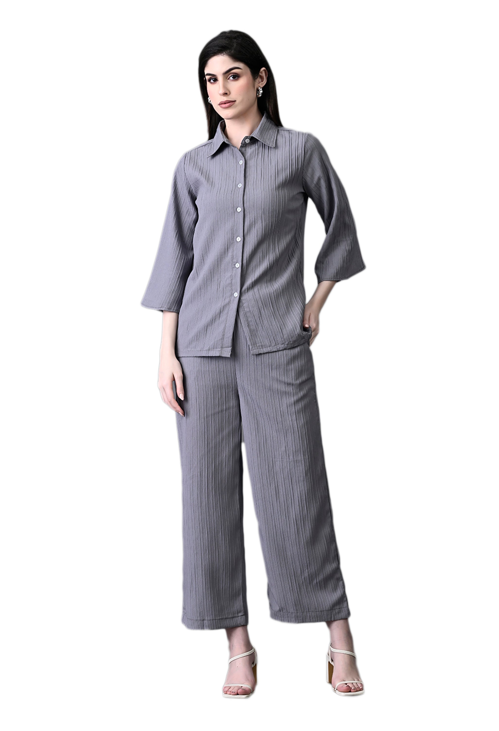 Myshka Women's Grey Pleated Co-Ord Set