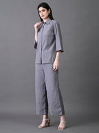 Myshka Women's Grey Pleated Co-Ord Set