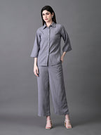 Myshka Women's Grey Pleated Co-Ord Set