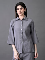 Myshka Women's Grey Pleated Co-Ord Set