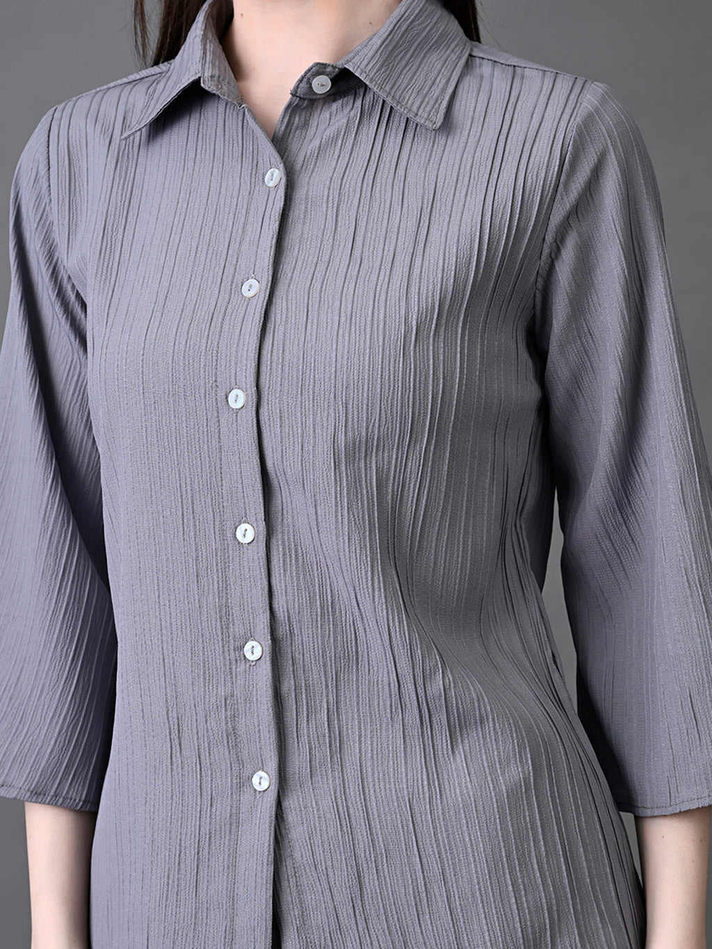 Myshka Women's Grey Pleated Co-Ord Set