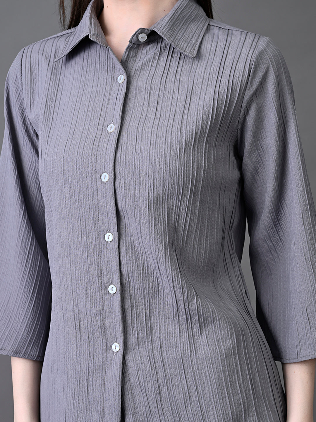 Myshka Women's Grey Pleated Co-Ord Set