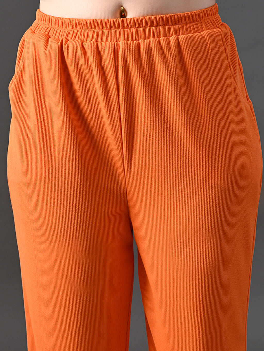 Myshka Women's Vibrant Orange Ribbed Cord Set