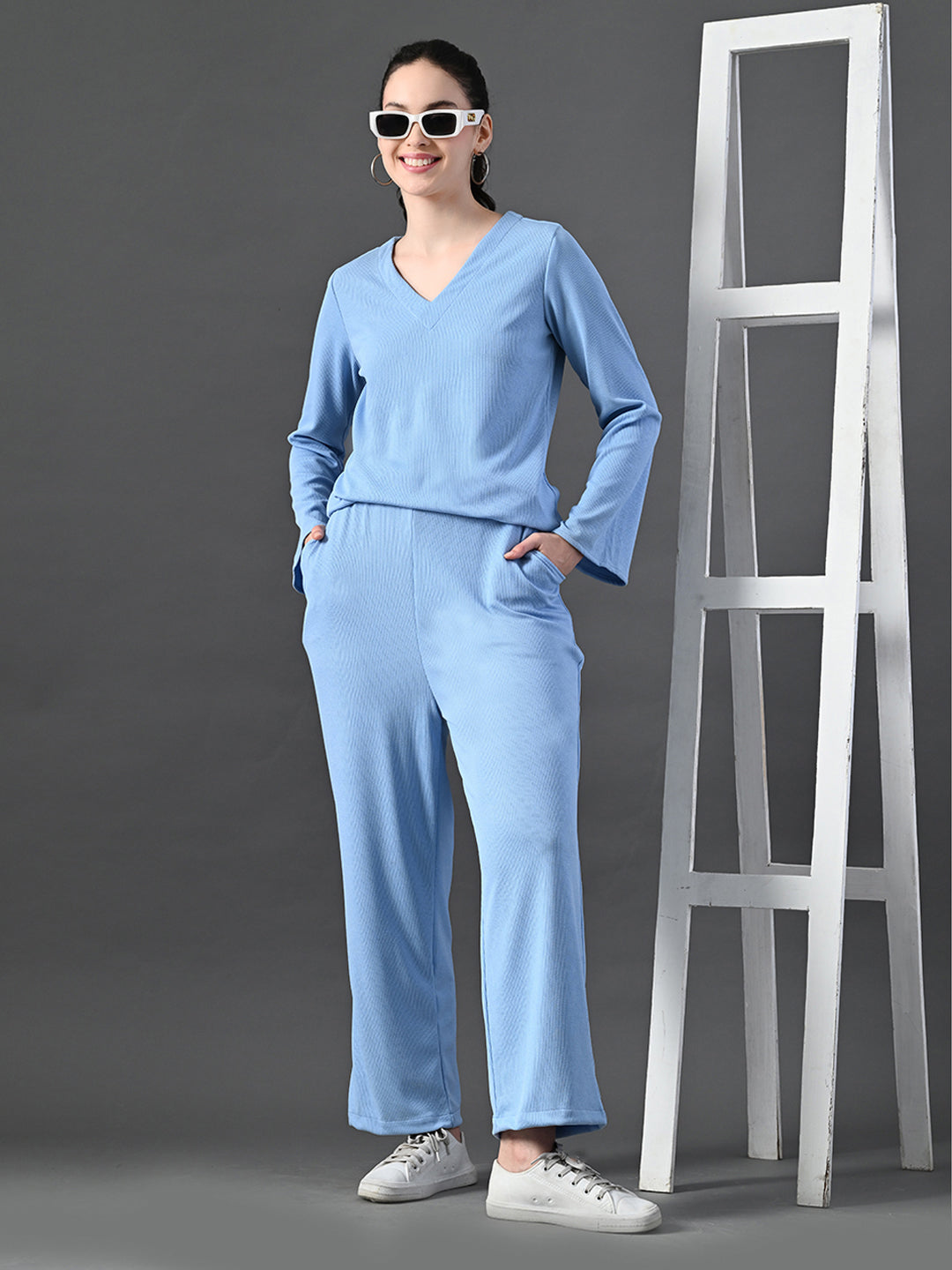 Myshka Women's Blue Ribbed Cord Set