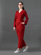 Myshka Women's Red Ribbed Cord Set
