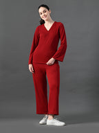 Myshka Women's Red Ribbed Cord Set