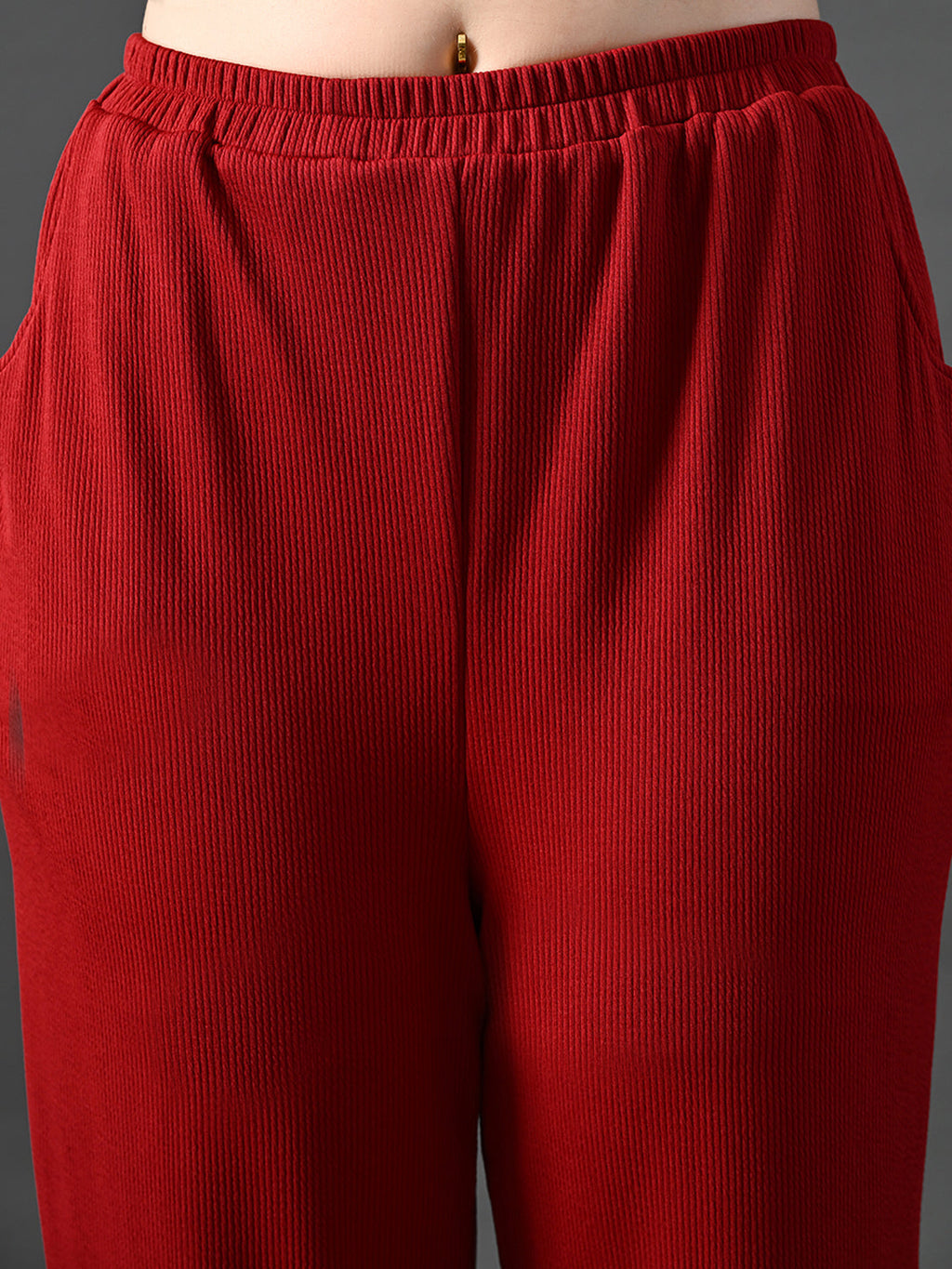 Myshka Women's Red Ribbed Cord Set