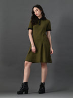 Myshka Women's Olive Collared Dress - Distacart