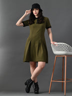 Myshka Women's Olive Collared Dress - Distacart