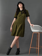 Myshka Women's Olive Collared Dress - Distacart