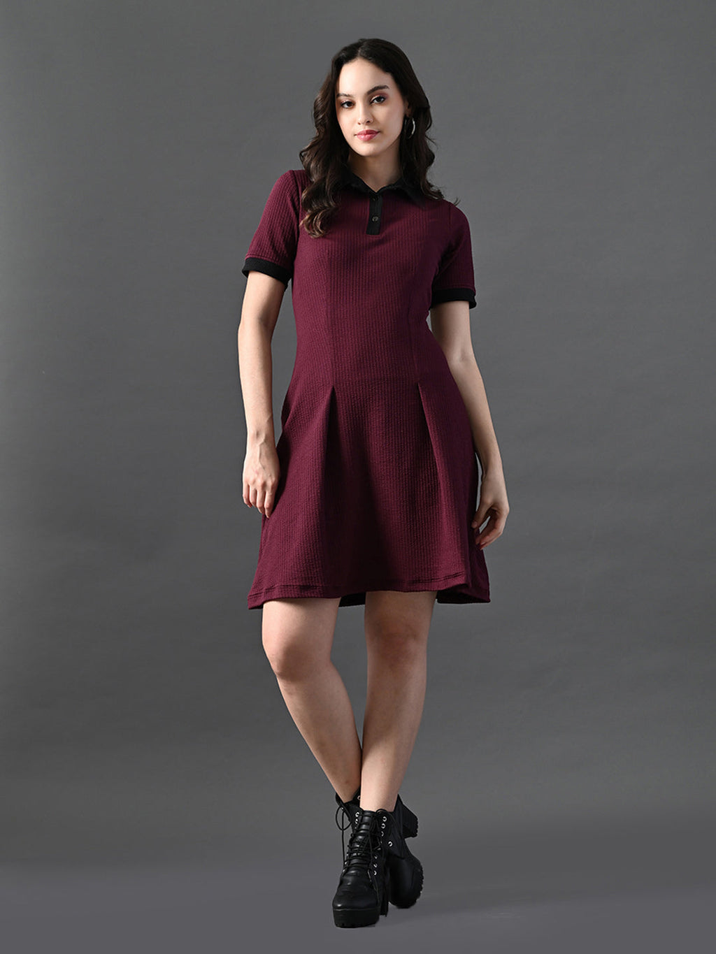 Myshka Women's Magenta Collared Dress - Distacart
