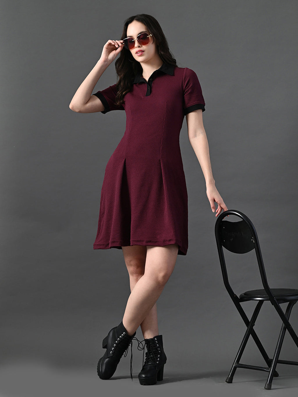 Myshka Women's Magenta Collared Dress - Distacart
