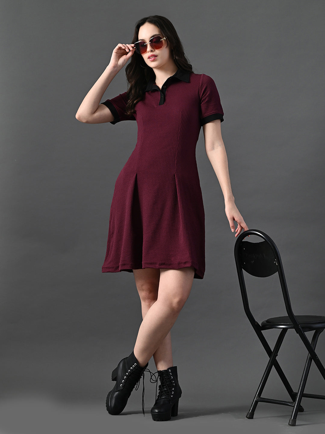 Myshka Women's Magenta Collared Dress - Distacart