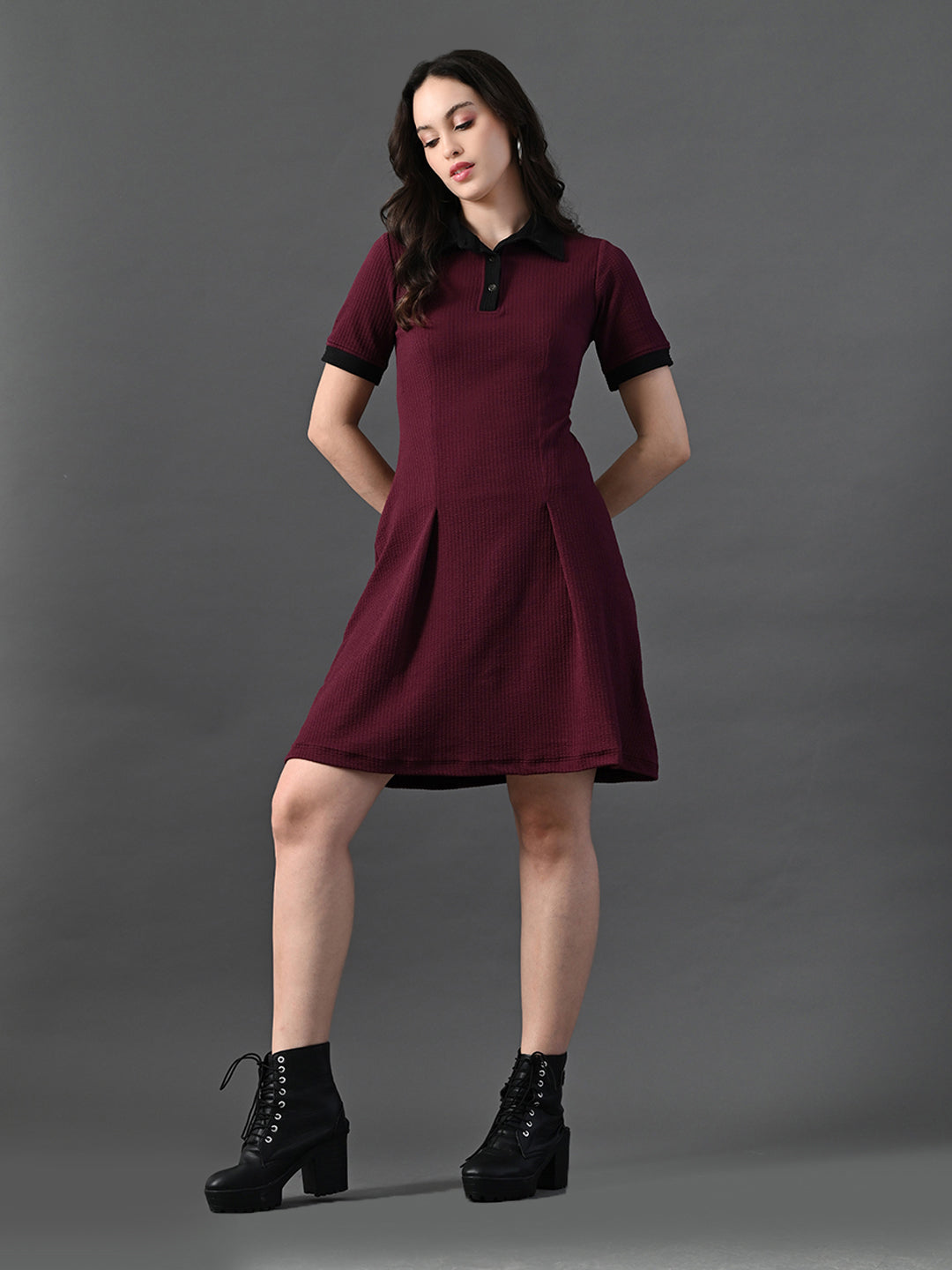 Myshka Women's Magenta Collared Dress - Distacart