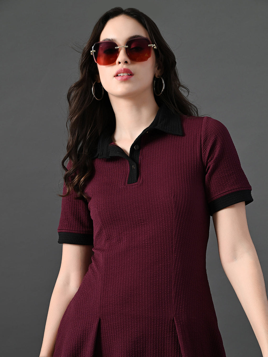 Myshka Women's Magenta Collared Dress - Distacart