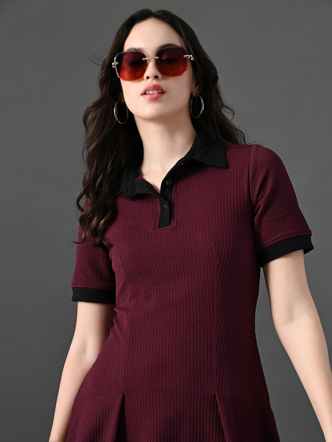 Myshka Women's Magenta Collared Dress - Distacart