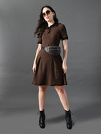 Myshka Women's Coffe Brown Collared Dress - Distacart