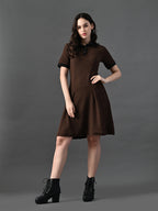 Myshka Women's Coffe Brown Collared Dress - Distacart