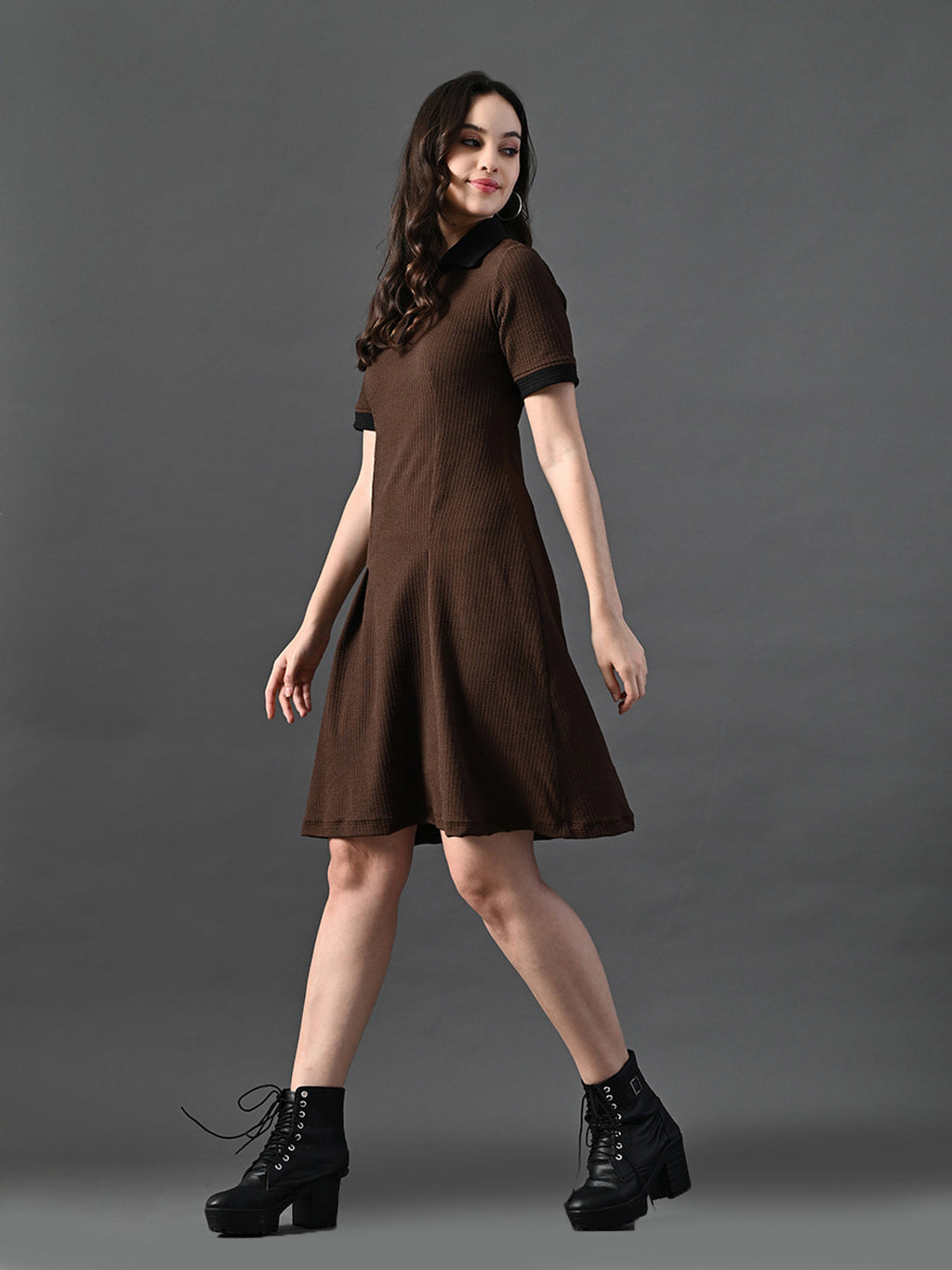 Myshka Women's Coffe Brown Collared Dress - Distacart