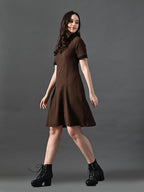 Myshka Women's Coffe Brown Collared Dress - Distacart