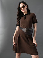 Myshka Women's Coffe Brown Collared Dress - Distacart