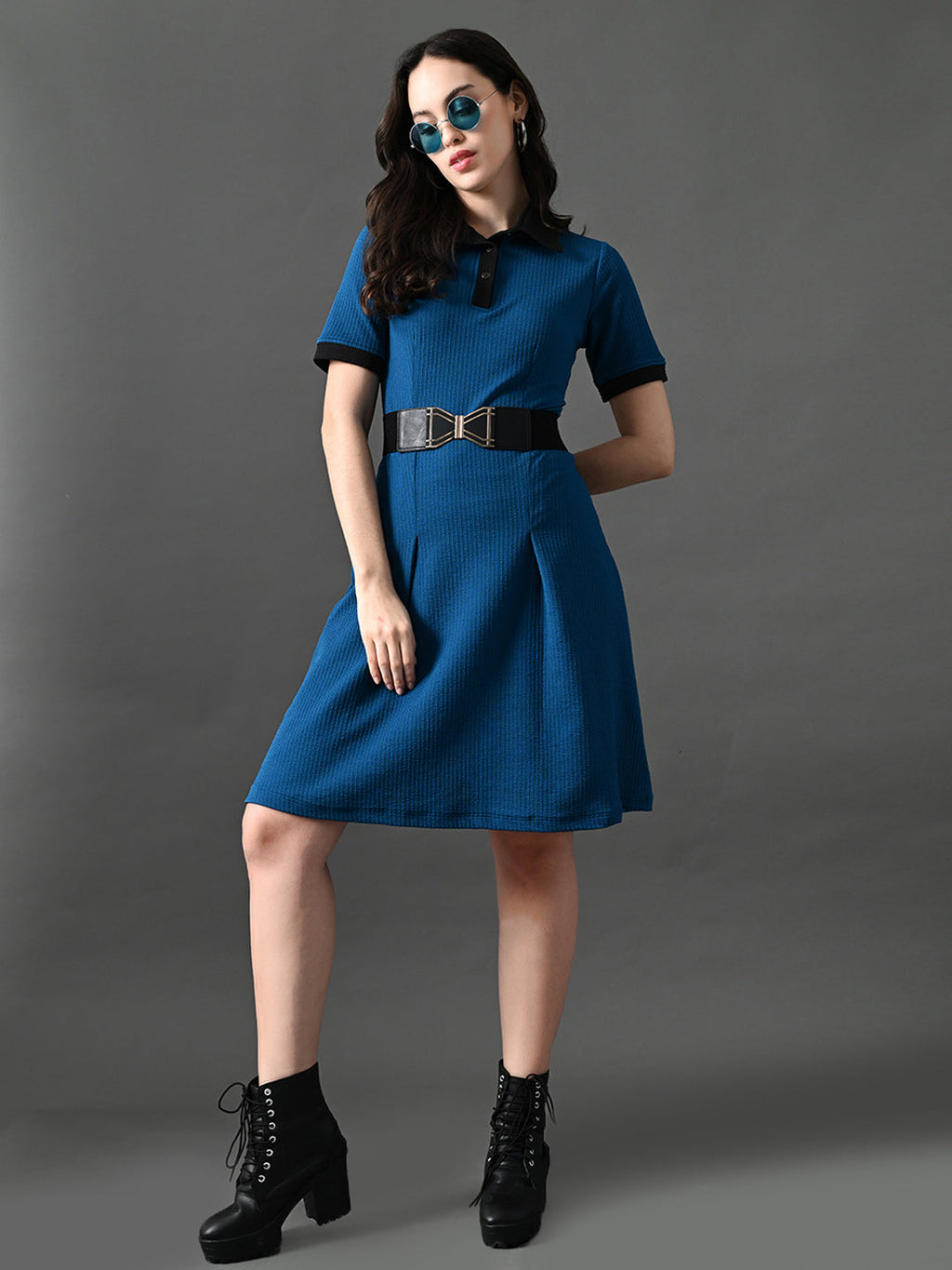 Myshka Women's Blue Collared Dress - Distacart