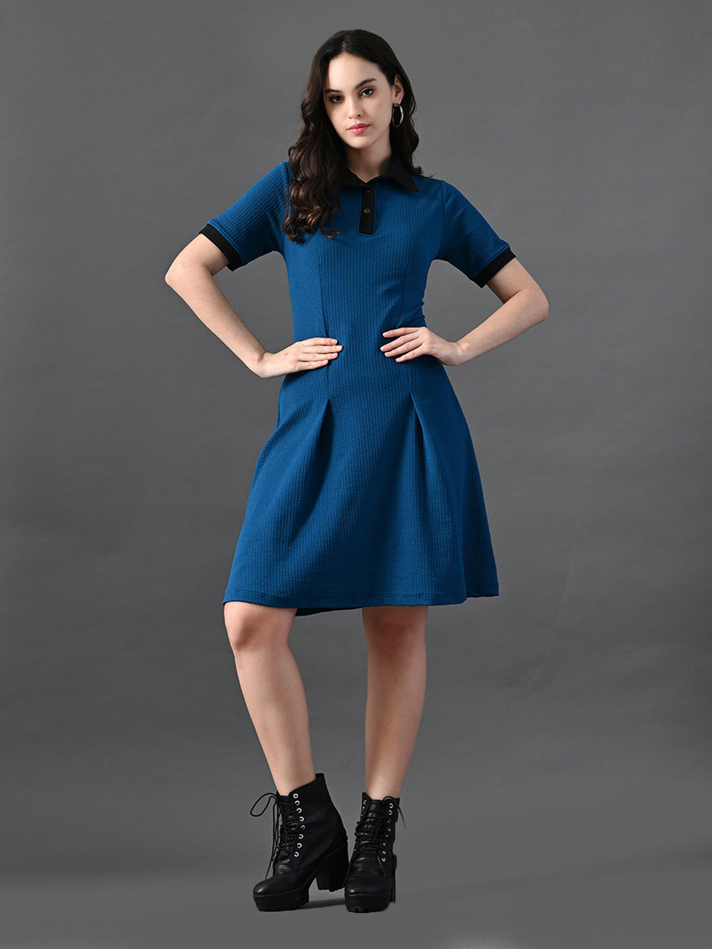 Myshka Women's Blue Collared Dress - Distacart