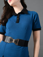 Myshka Women's Blue Collared Dress - Distacart