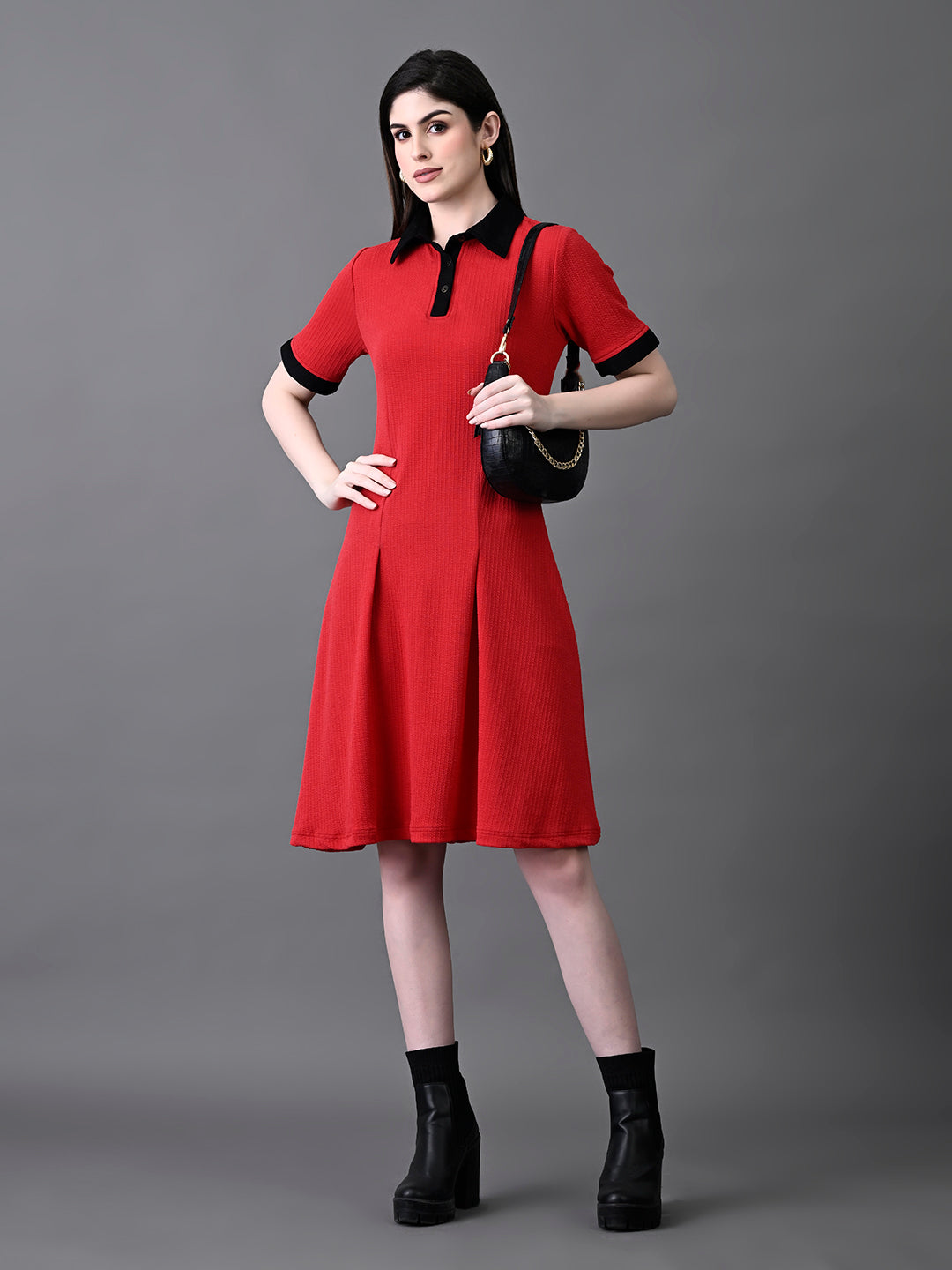 Myshka Women's Red Collared Dress - Distacart