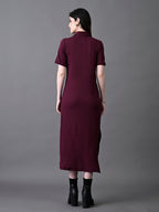 Myshka Women's Elegant Magenta Midi Dress With Collared Neckline - Distacart